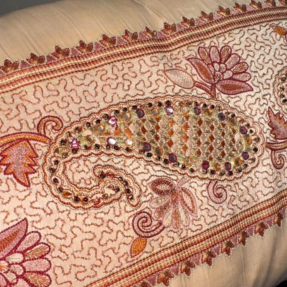 Embroidered Beige Pillow with Paisley Design - Picture 10 of 12